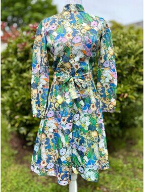 Vintage 1960s Handmade Long Sleeve Fit And Flare Dress In Psychedelic Floral